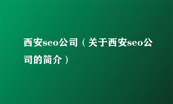 西安seo公司（关于西安seo公司的简介）