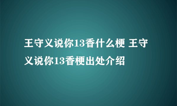 王守义说你13香什么梗 王守义说你13香梗出处介绍