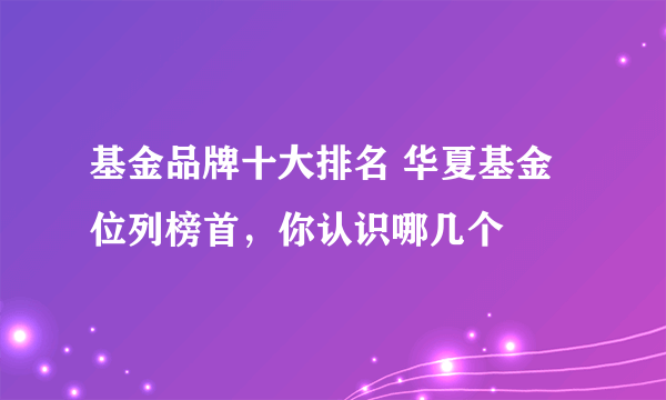 基金品牌十大排名 华夏基金位列榜首，你认识哪几个