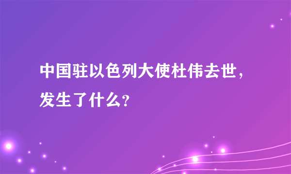 中国驻以色列大使杜伟去世，发生了什么？