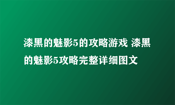 漆黑的魅影5的攻略游戏 漆黑的魅影5攻略完整详细图文