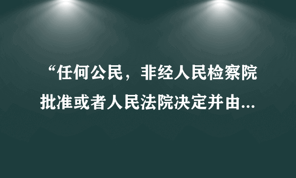 “任何公民，非经人民检察院批准或者人民法院决定并由公安机关执行，不受逮捕。”这句话什么意思？