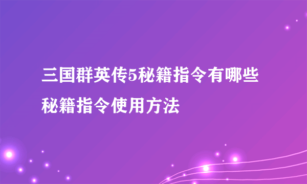 三国群英传5秘籍指令有哪些 秘籍指令使用方法