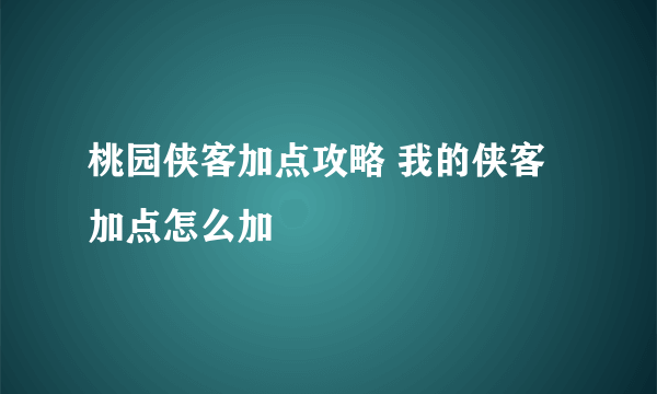 桃园侠客加点攻略 我的侠客加点怎么加