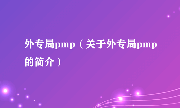 外专局pmp（关于外专局pmp的简介）