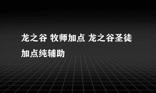 龙之谷 牧师加点 龙之谷圣徒加点纯辅助