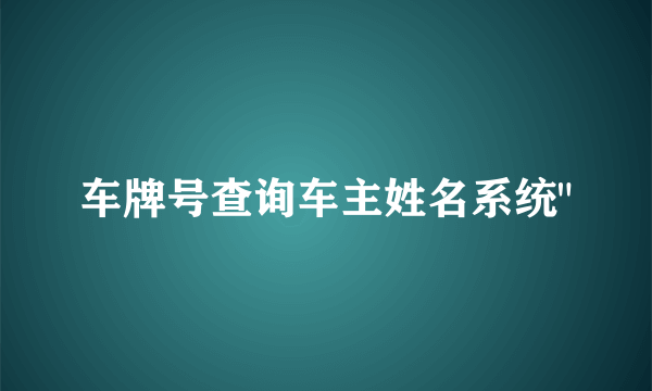 车牌号查询车主姓名系统