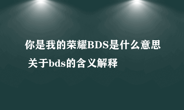 你是我的荣耀BDS是什么意思 关于bds的含义解释