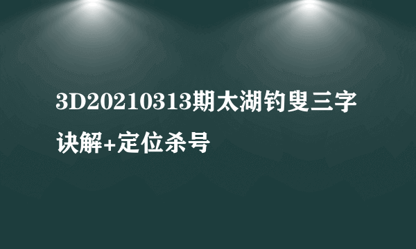 3D20210313期太湖钓叟三字诀解+定位杀号