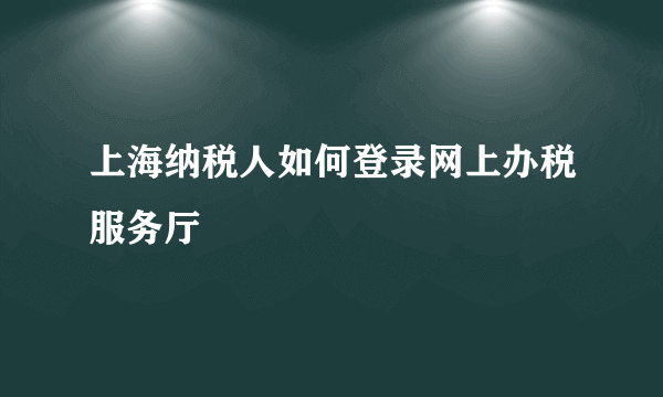 上海纳税人如何登录网上办税服务厅