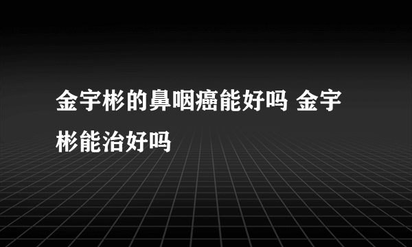 金宇彬的鼻咽癌能好吗 金宇彬能治好吗