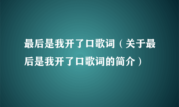 最后是我开了口歌词（关于最后是我开了口歌词的简介）