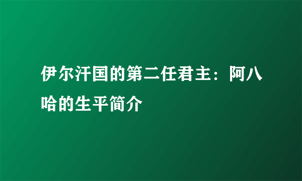 伊尔汗国的第二任君主：阿八哈的生平简介