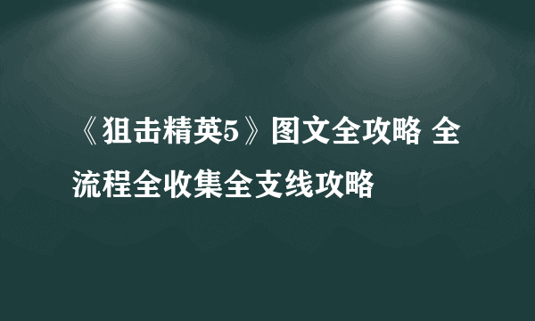 《狙击精英5》图文全攻略 全流程全收集全支线攻略