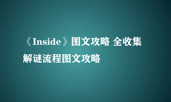 《Inside》图文攻略 全收集解谜流程图文攻略