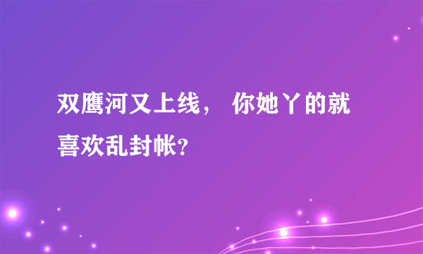 双鹰河又上线， 你她丫的就喜欢乱封帐？