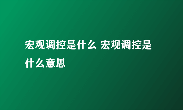 宏观调控是什么 宏观调控是什么意思