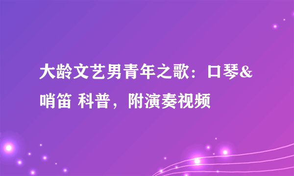 大龄文艺男青年之歌：口琴&哨笛 科普，附演奏视频