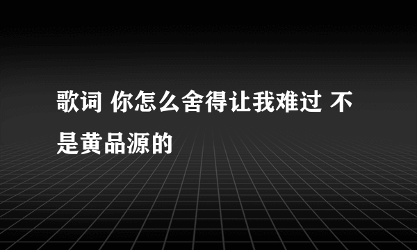 歌词 你怎么舍得让我难过 不是黄品源的