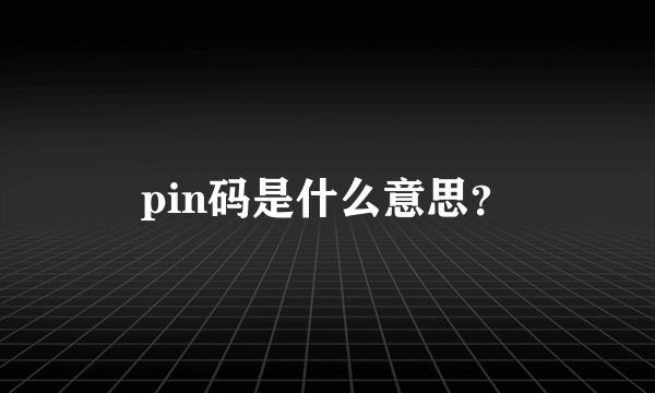 pin码是什么意思？