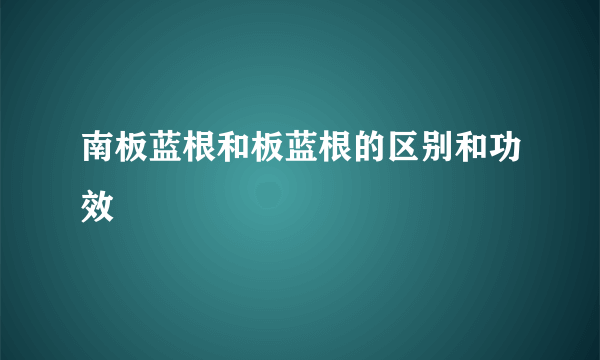 南板蓝根和板蓝根的区别和功效