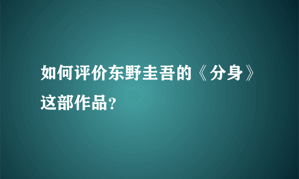 如何评价东野圭吾的《分身》这部作品？