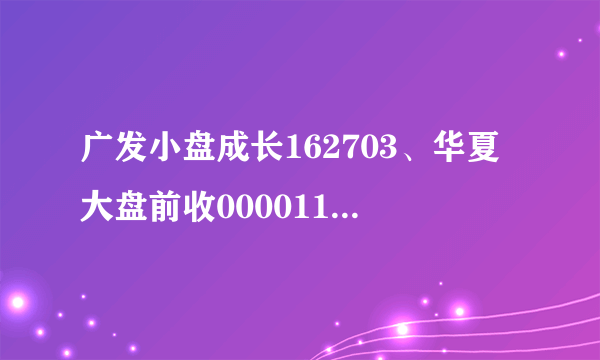 广发小盘成长162703、华夏大盘前收000011现在是买入的时机吗