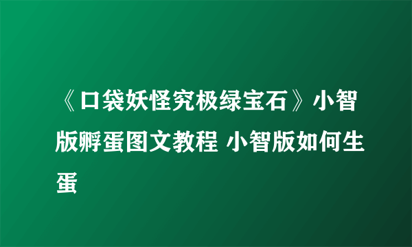 《口袋妖怪究极绿宝石》小智版孵蛋图文教程 小智版如何生蛋