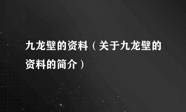 九龙壁的资料（关于九龙壁的资料的简介）