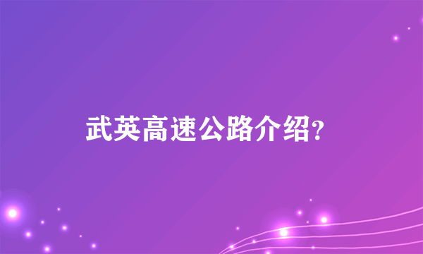 武英高速公路介绍？