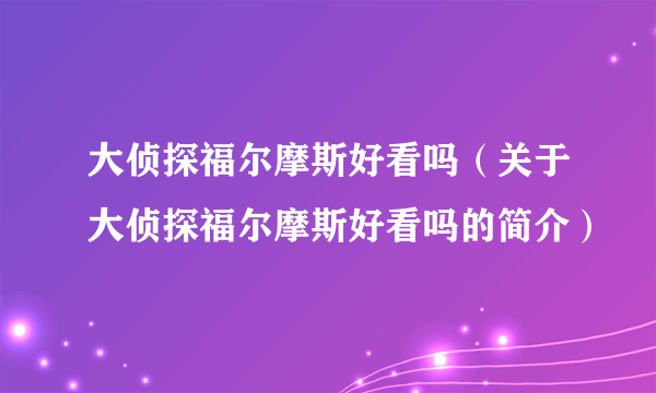 大侦探福尔摩斯好看吗（关于大侦探福尔摩斯好看吗的简介）