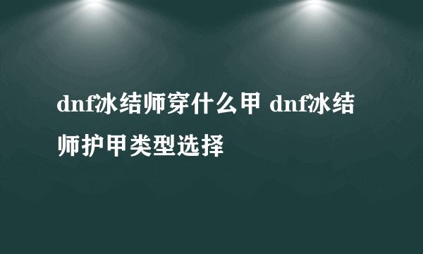 dnf冰结师穿什么甲 dnf冰结师护甲类型选择