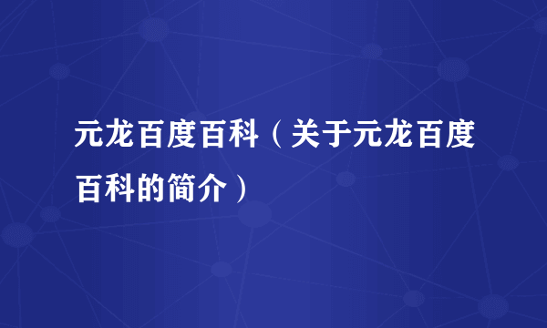 元龙百度百科（关于元龙百度百科的简介）