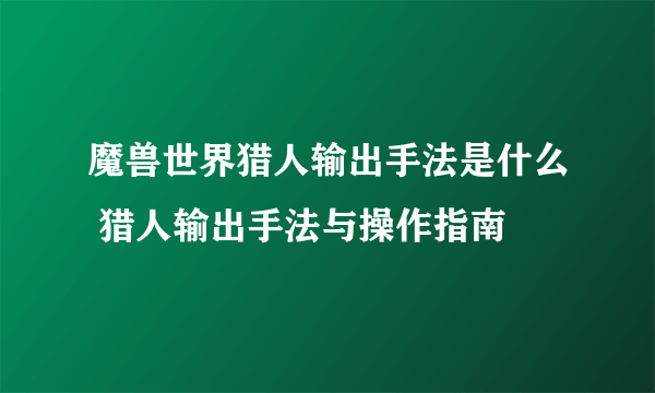 魔兽世界猎人输出手法是什么 猎人输出手法与操作指南