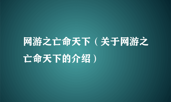 网游之亡命天下（关于网游之亡命天下的介绍）