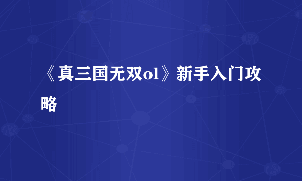 《真三国无双ol》新手入门攻略