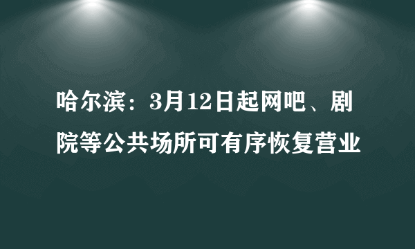 哈尔滨：3月12日起网吧、剧院等公共场所可有序恢复营业