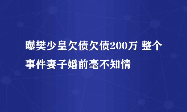 曝樊少皇欠债欠债200万 整个事件妻子婚前毫不知情