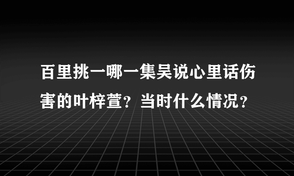 百里挑一哪一集吴说心里话伤害的叶梓萱？当时什么情况？