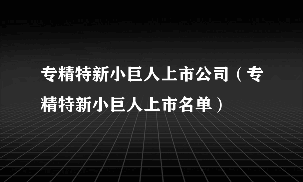 专精特新小巨人上市公司（专精特新小巨人上市名单）