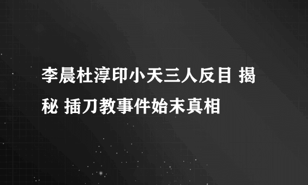 李晨杜淳印小天三人反目 揭秘 插刀教事件始末真相