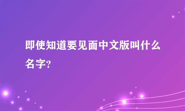 即使知道要见面中文版叫什么名字？