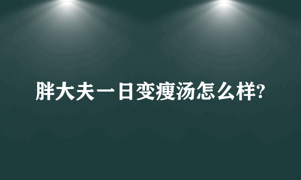 胖大夫一日变瘦汤怎么样?