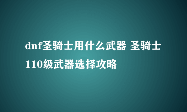 dnf圣骑士用什么武器 圣骑士110级武器选择攻略