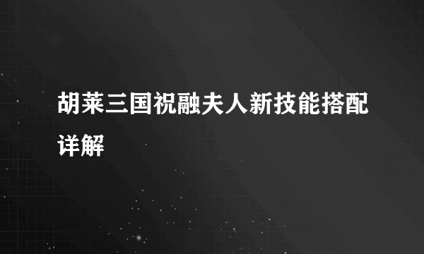 胡莱三国祝融夫人新技能搭配详解