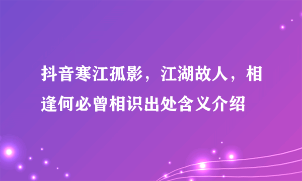 抖音寒江孤影，江湖故人，相逢何必曾相识出处含义介绍