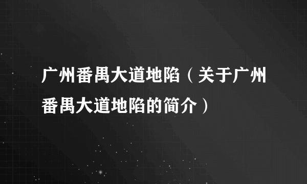 广州番禺大道地陷（关于广州番禺大道地陷的简介）