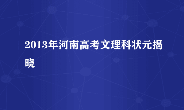 2013年河南高考文理科状元揭晓