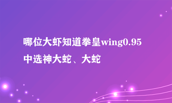 哪位大虾知道拳皇wing0.95中选神大蛇、大蛇