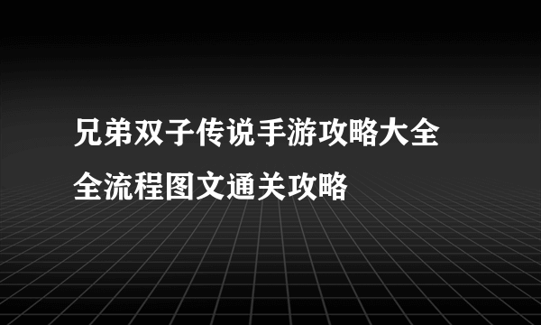 兄弟双子传说手游攻略大全 全流程图文通关攻略